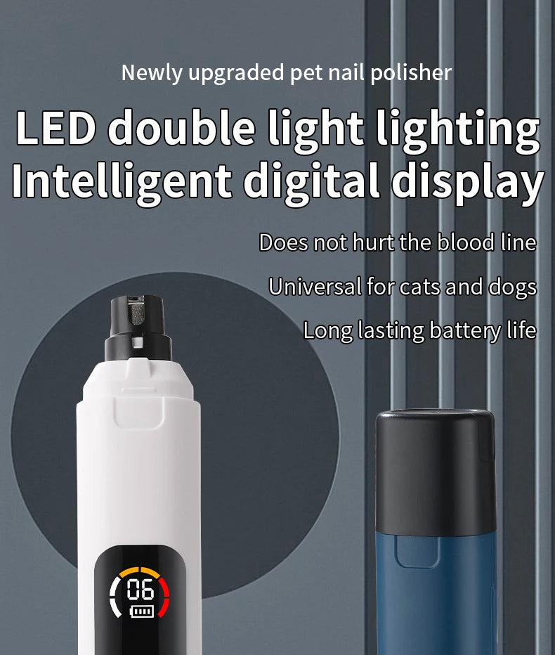 Electric 6-speed adjustable pet nail polisher large/small dog nail clipper 2 LED lights rabbit cat paw nail beauty accessories