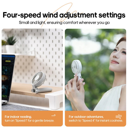 Portable Folding Handheld Fan 1800mAh Desktop Rechargeable Fan 4-speed Wind Angle Adjustable with LED Display for Outdoor Travel