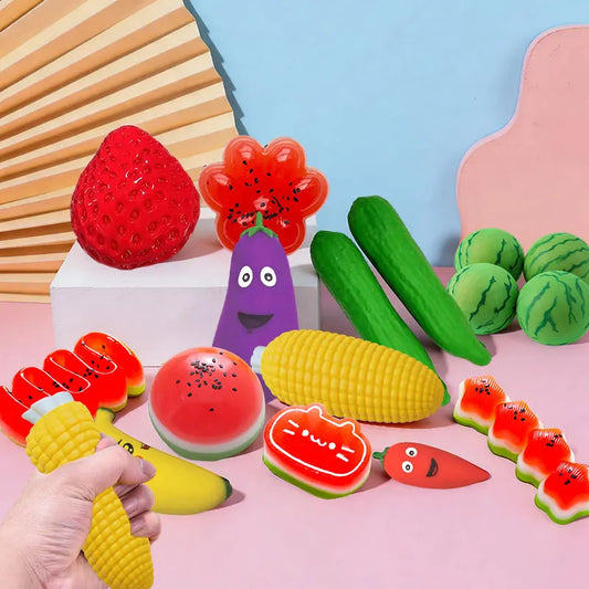 Soft Squishy Toy Cute Fruits Vegetable Squeeze Toys Eggplant Carrot Cucumber Watermelon Simulation Fidget Toy Anxiety Relief Toy