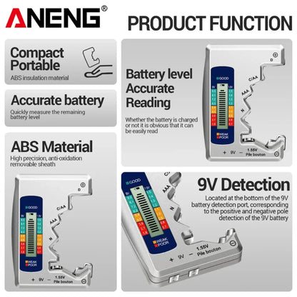 ANENG BT1688 Universal Card Battery Tester D C AA AAA N Battery Test Intuitive Detector Portable  9V 1.55V Button Cell Tools