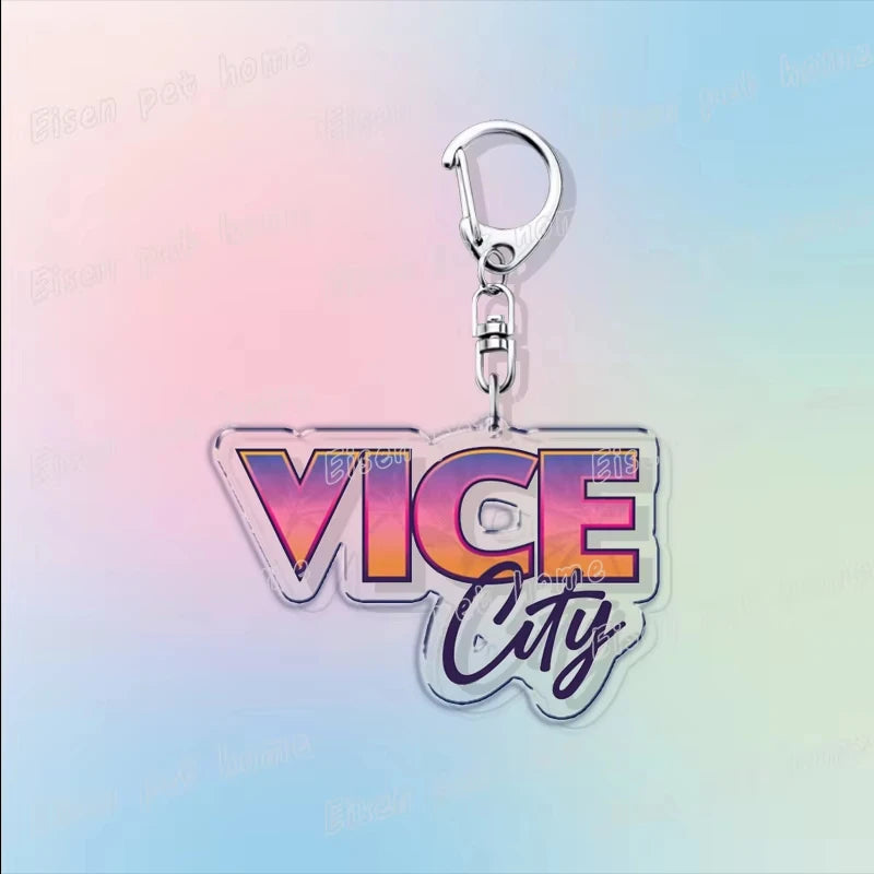 Classic Game Vice City Keychains for Accessories Bag Charm San Andreas Pc Games Lovers Keyring Jewelry Fans Gifts