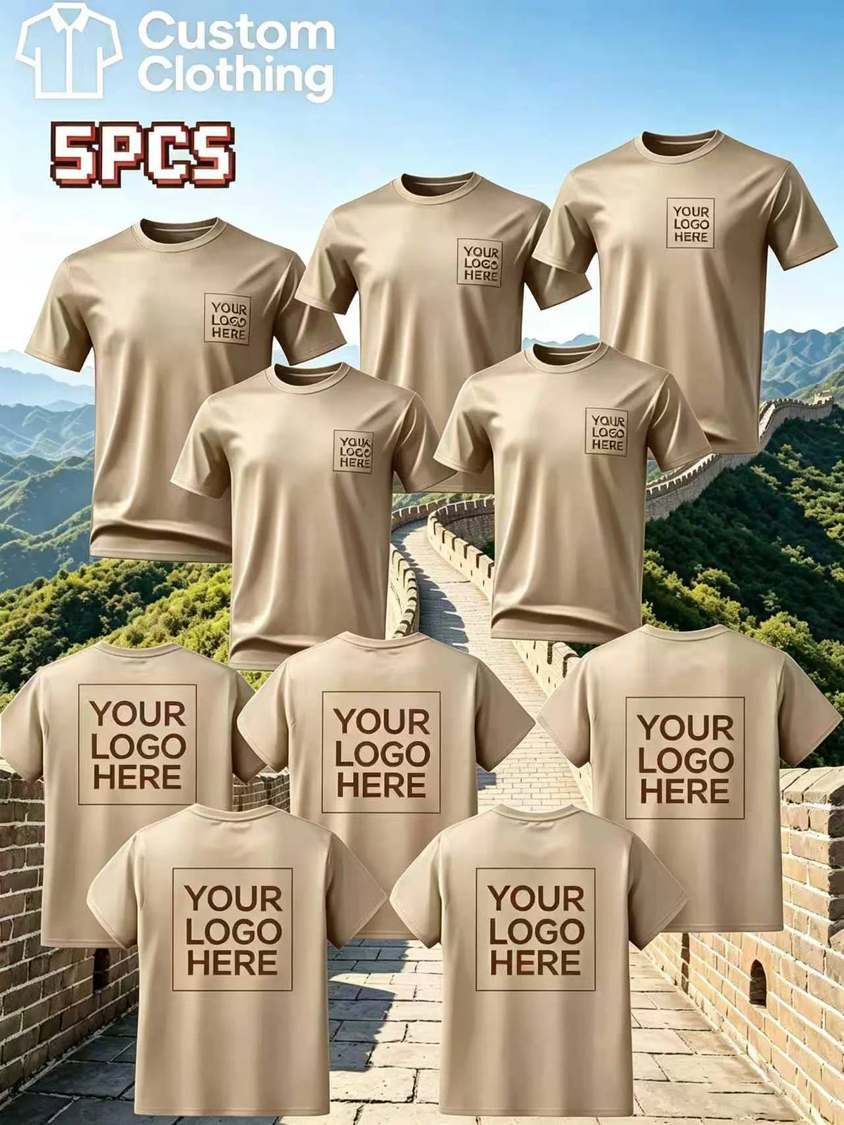 5-Piece Custom Quick-Drying T-Shirts with Logo, Photos and Text. Breathable Training Short-Sleeved Shirts