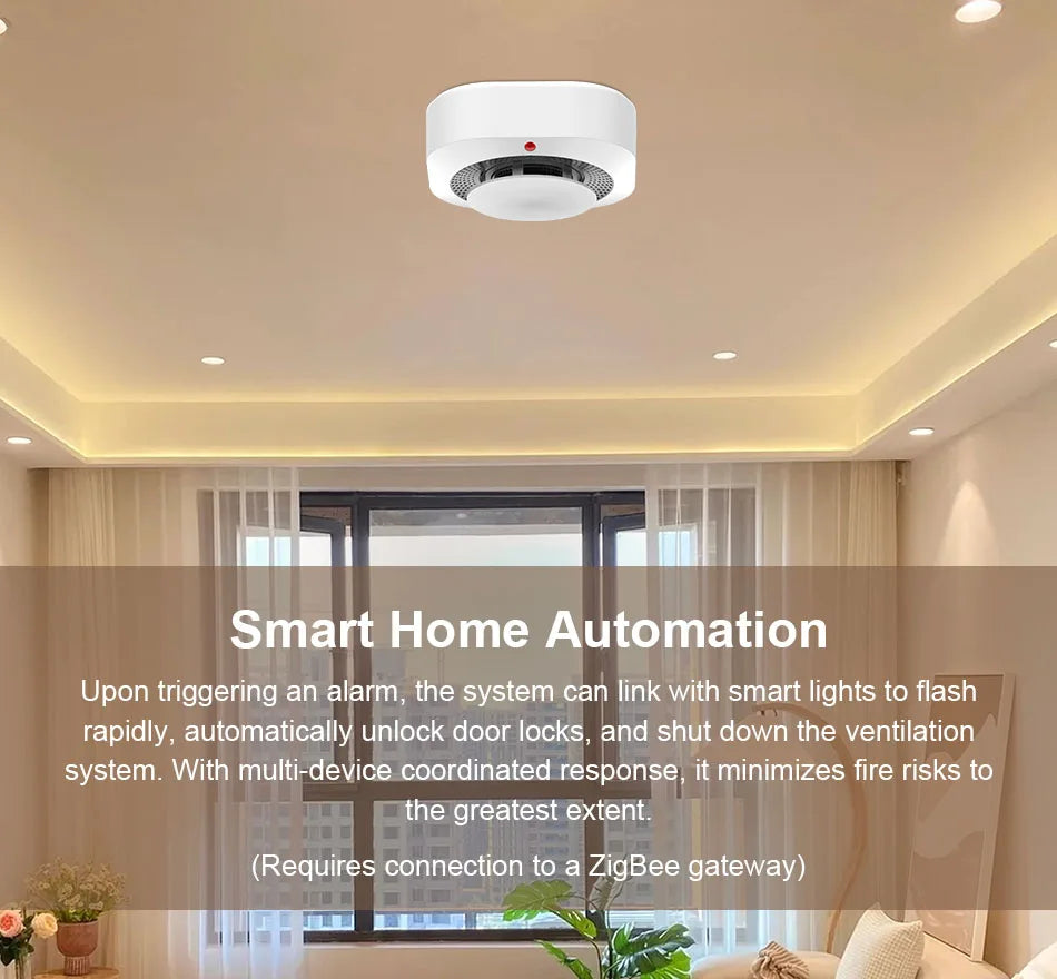 ZigBee WiFi Smart Smoke Detector Alarm, Works with Tuya Smart Life App Compatible Fire Sensor for Home Security, App Alerts