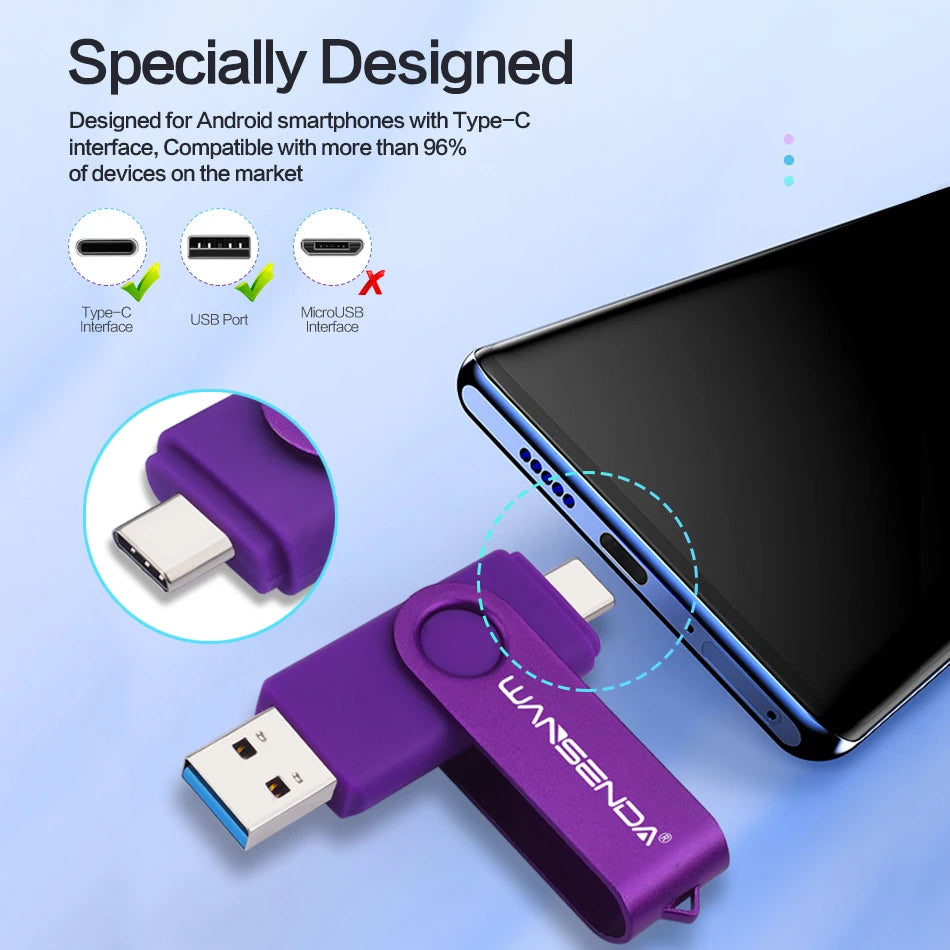 WANSENDA TYPE C USB 3.0 Pendrive Metalowy Pen Drive 512GB 256GB 128GB 64GB 32GB 16GB Pamięć USB 2 W 1 Szybkie Pendrive'y