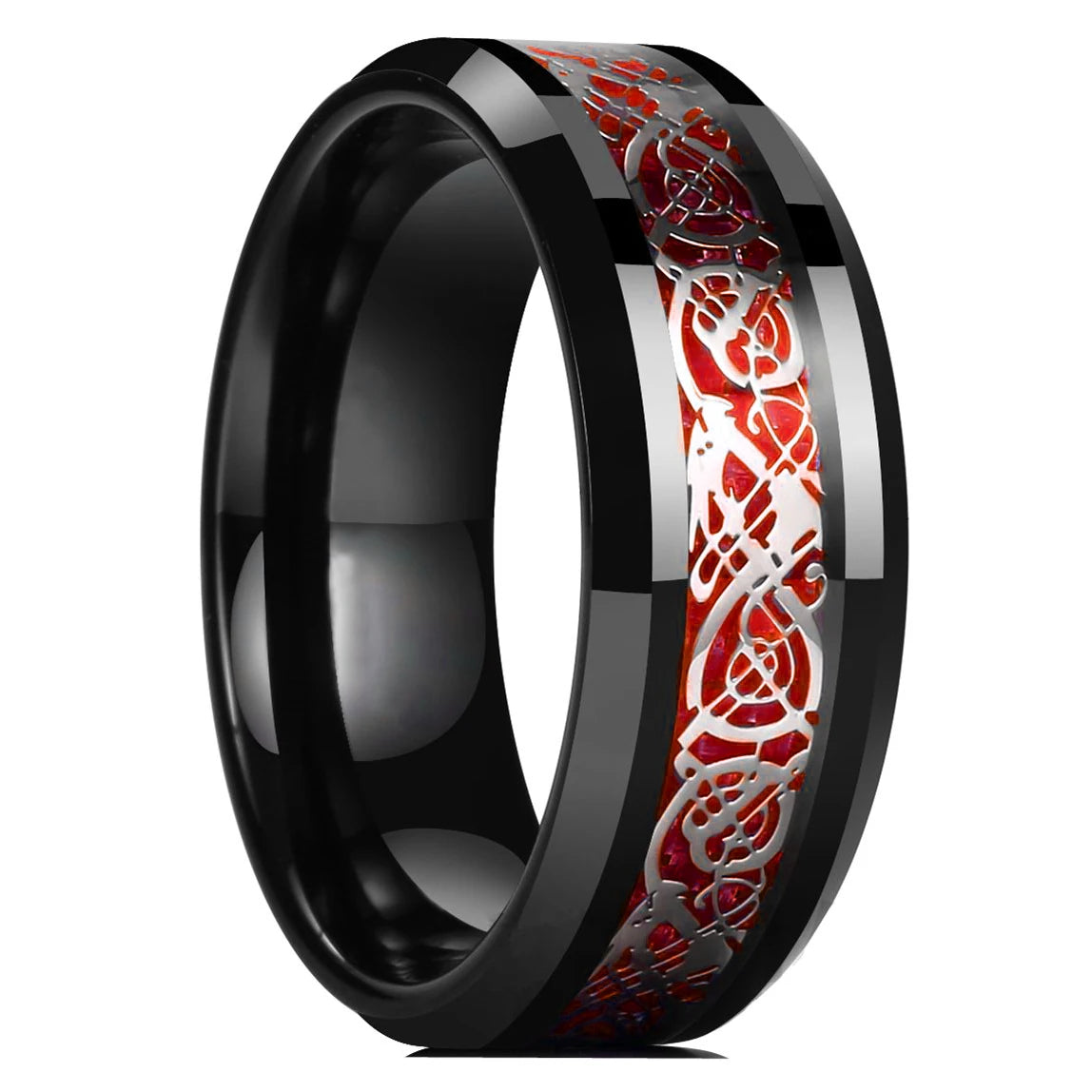 30 Colors Fashion 8MM Men Stainless Steel Celtic Dragon Rings Inlay Carbon Fiber Rings For Men Women Wedding Party Jewelry Gifts