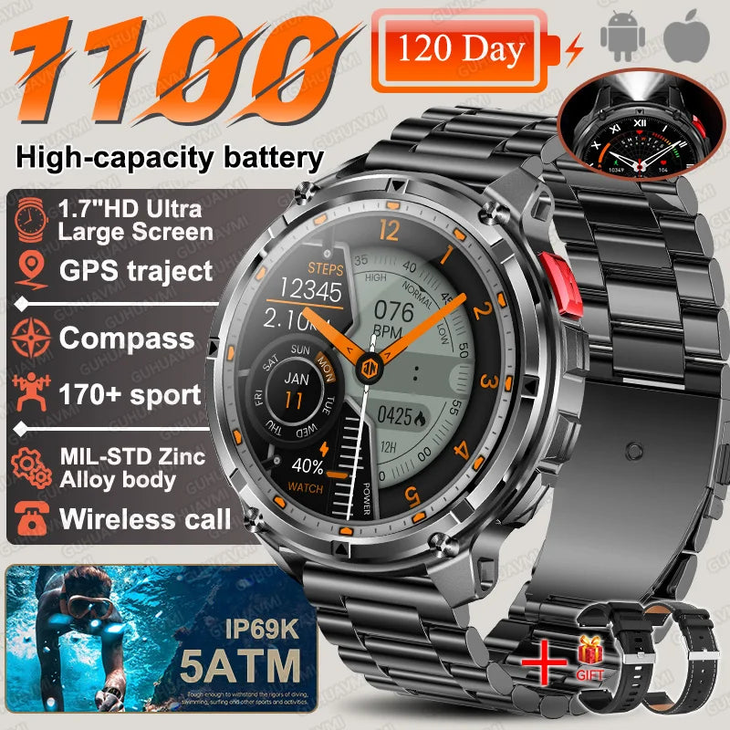 2026 New T-REX 3 PRO 1100mAh Large Battery Smart Watch 10ATM Waterproof GPS 1.7" HD AMOLED Call Sports Flashlight Smartwatch Men