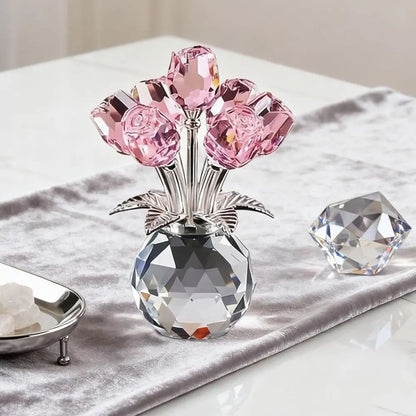 Creative Crystal Rose Sculpture Reflect Colorful Rose Bouquet Ornaments Small Handmade Crystal Rose Bundle Mother's Day