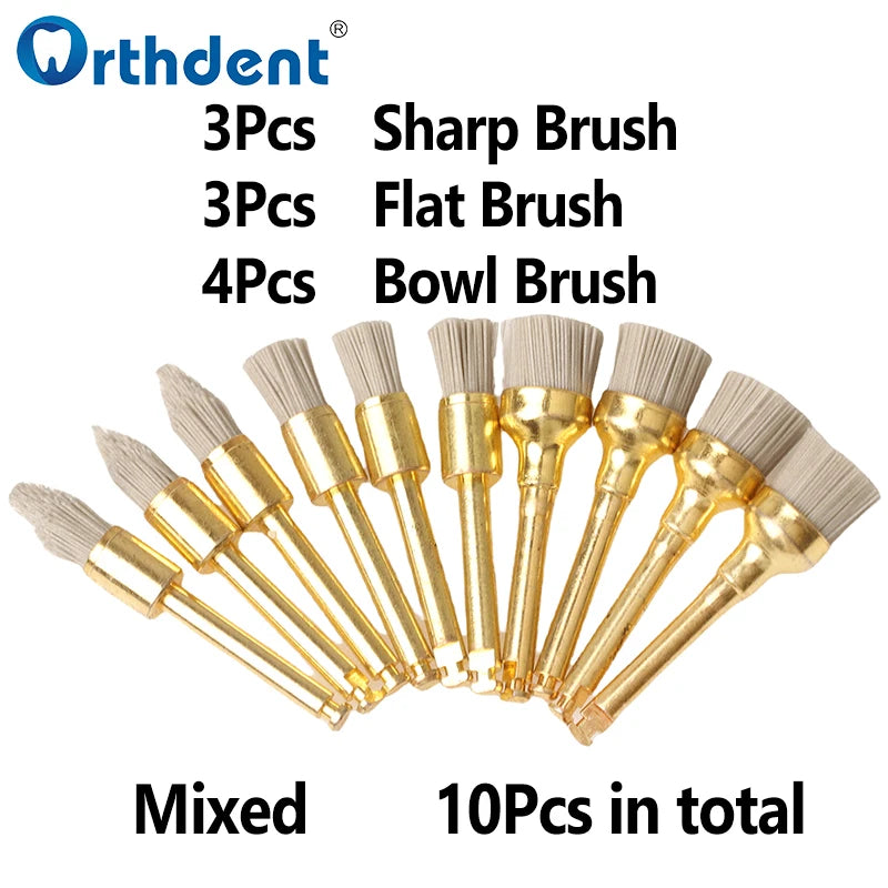 10Pcs Dental Polishing Brush Flat Sharp Bowl Type Aluminum Polisher RA 2.35mm Fit for Contra Angle Handpiece Dentistry Lab Tool
