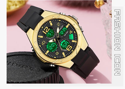 SANDA Luxury Ms LED Digital Sport Watch Fashion Casual Gold Wrist Watch Women Girl Military Waterproof Quartz Wristwatches 6062