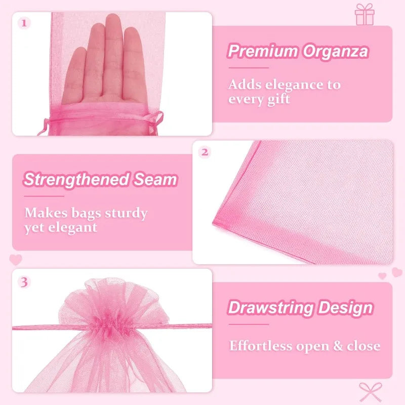 100/10pcs Multi-size Organza Bags Transparent Mesh Jewelry Candy Pouches Wedding Party Baby Shower Gift Drawstring Packaging Bag