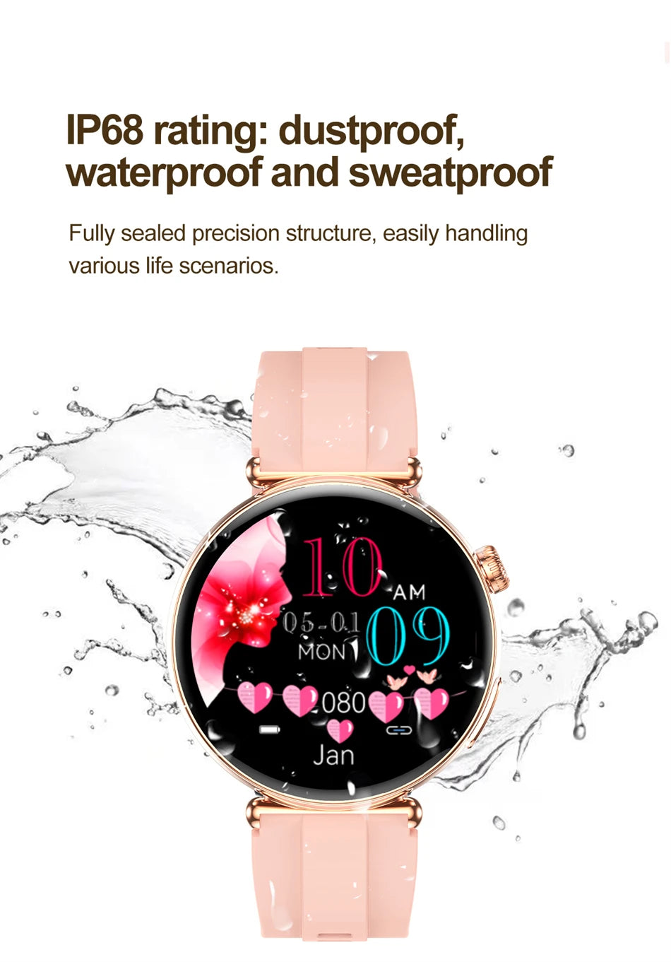 Smartwatch zdrowotny klasy pielęgniarskiej dla kobiet z ekranem AMOLED HD, wodoodpornością IP68, ciśnieniem krwi, połączeniami BT – modny zegarek dla kobiet