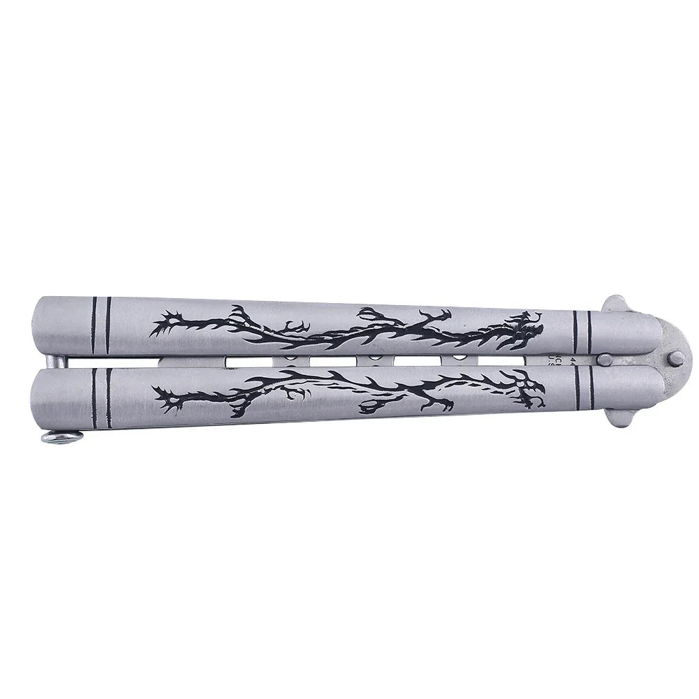 Outdoor Training Butterfly Knife Trainer  Stainless Steel Knife Folding Knife No Edge Dull Tool Combs Shape 56 HRC