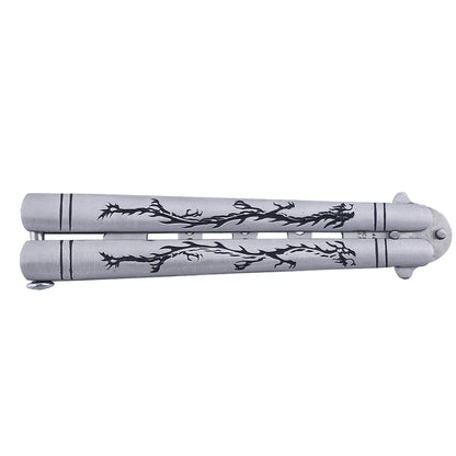 Outdoor Training Butterfly Knife Trainer  Stainless Steel Knife Folding Knife No Edge Dull Tool Combs Shape 56 HRC