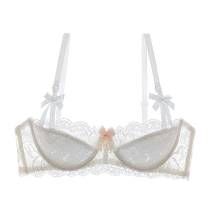 French Pure Passion Bow Shaped Shoulder Strap Lace Sexy Half Cup Push Up Bra Set Women's Thin Lingerie Big Breast Small Cup S-XL