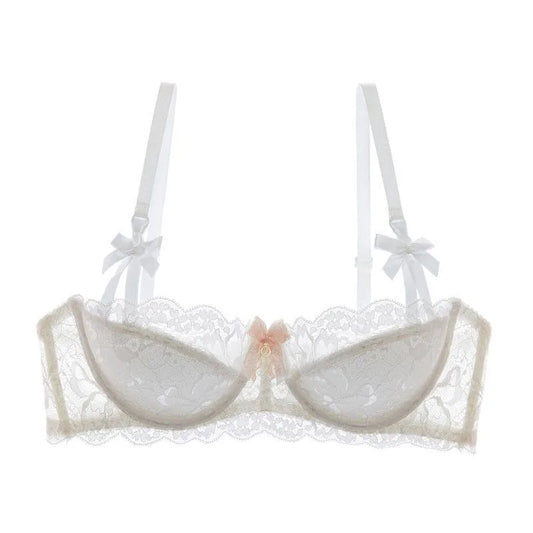 French Pure Passion Bow Shaped Shoulder Strap Lace Sexy Half Cup Push Up Bra Set Women's Thin Lingerie Big Breast Small Cup S-XL