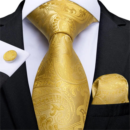 Fashion Men Tie Luxury Gold Black Dot Striped Paisley Silk Wedding Tie For Men DiBanGu Designer Hanky Cufflinks Gift Tie Set