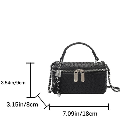 Retro Women Crossbody Bag Woven Pattern Soft PU Leather Handbag Multi Function Adjustable Chain Strap Shoulder Bag for Commute