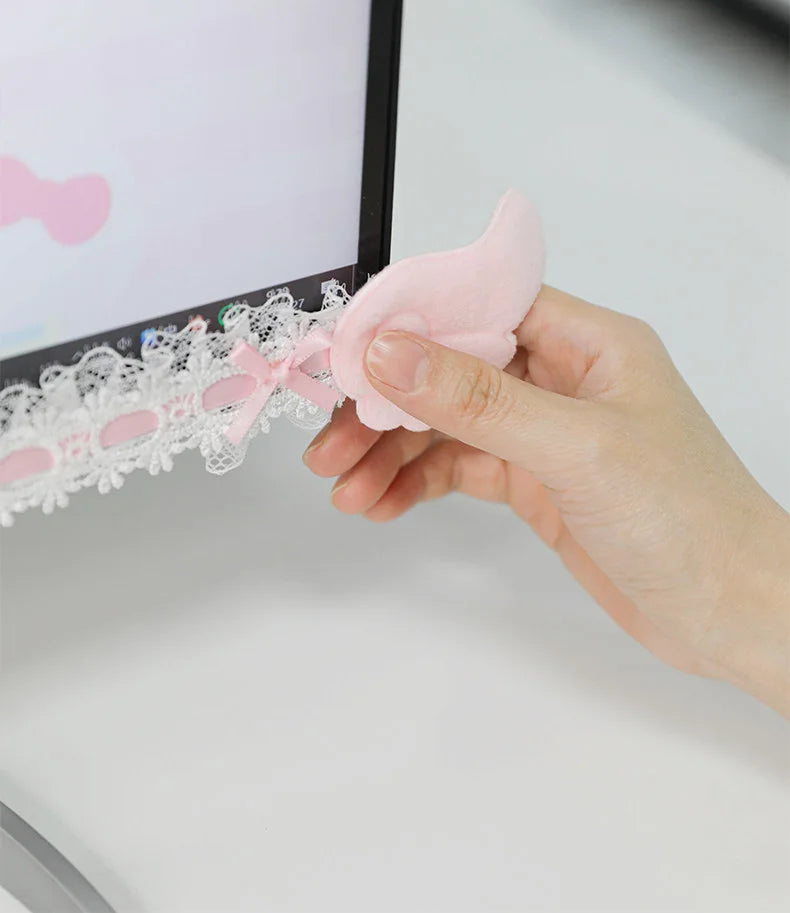 Bow Lace Cute Table Screen Decorative Computer Monitor Decorative Stickers Gaming Room Frame Display Screen Decorative Ornaments