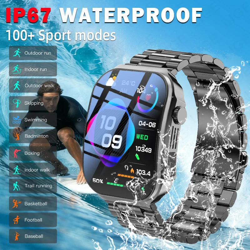 LIGE Nowy smartwatch z zakrzywionym ekranem 3D o przekątnej 2,2 cala z podświetleniem LED, termometrem, monitorem zdrowia, połączeniami BT i funkcjami sportowo-fitnessowymi