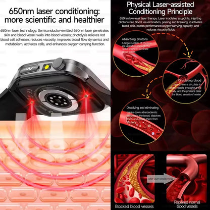 2026 New Health Smart Watch Laser Therapy Reduce Three Highs Blood Oxygen Pressure Uric Acid Blood Lipid ECG Smartwatch For Man