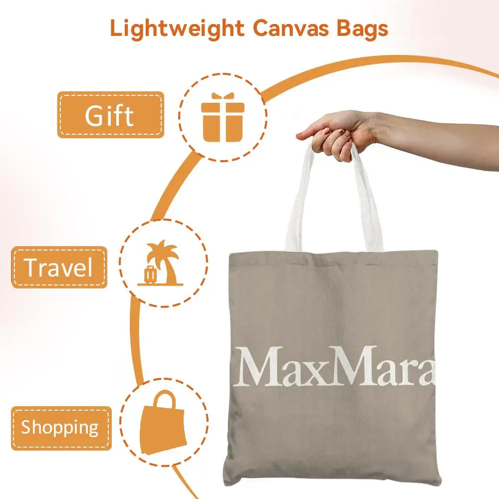 M-Max MaraS Brand Storage Bags Canvas Tote Bag Double-Sided Print Lightweight Shoulder Shopping Handbag for Daily Use