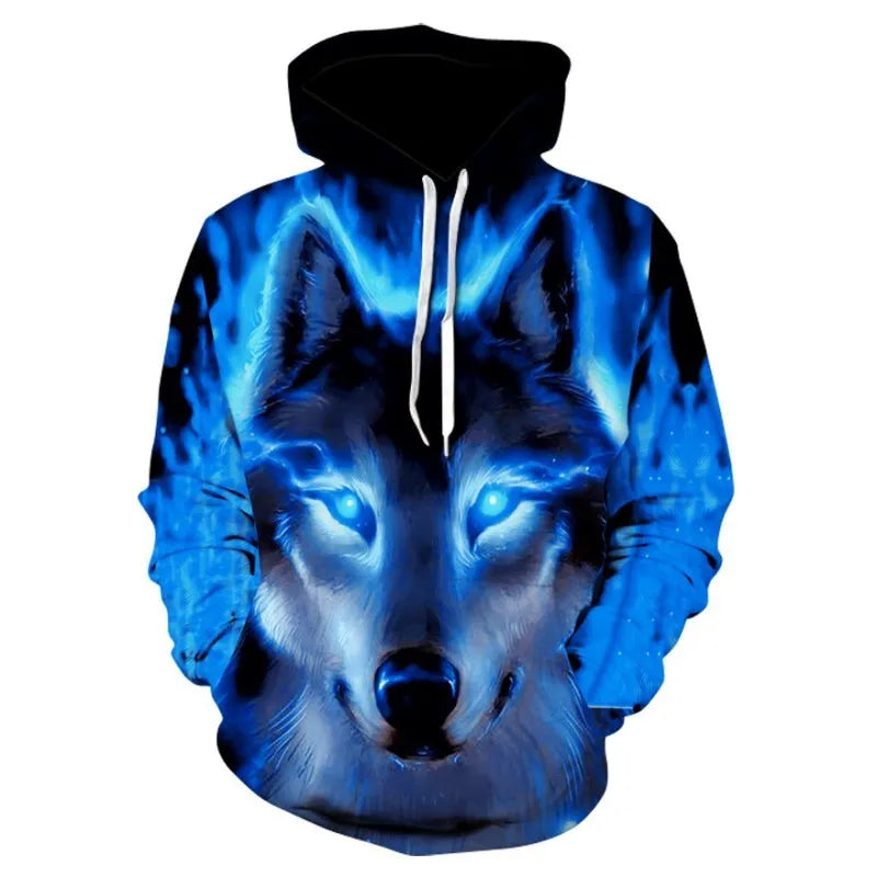 2023 Men's Oversized Hoodie 3D Wolf Animals Pattern Ferocious Warrior Fashion Sweatshirt Loose Street Funny Tracksuits Fitness