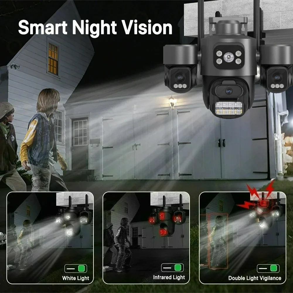15MP ICSEE Protocol Security Camera 3-HD Screens Auto Tracking Color Night Vision 2-Way Audio Outdoor WiFi CCTV Cam