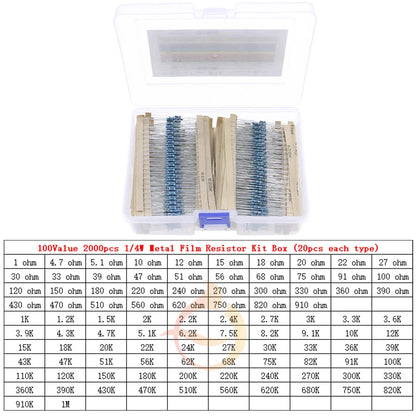 1/8W 1/4W 1/2W 1W 2W 3W 0Ω~10MΩ 1% Metal Film Resistor Resistance Assortment Kit With box
