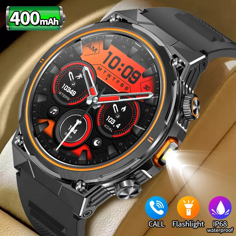 LIGE 2026 Nowy Zewnętrzny Wojskowy Zegarek Smartwatch z Baterią 400 mAh, Wodoodporność 5ATM, Latarka, Monitor Tętna, Tracker Sportowy dla Mężczyzn