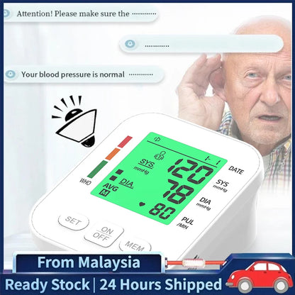 3 Color Backlight Blood Pressure Monitor Upper Arm Pressure Device Automatic BP 36cm Cuff Machine for Medical Home Health Care