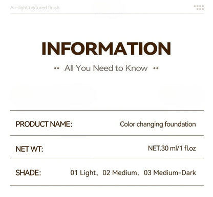 Color-Changing Sunscreen Foundation,Skin Tone Matching,All-Day Long-Lasting Wear,Perfect Base for Flawless Makeup