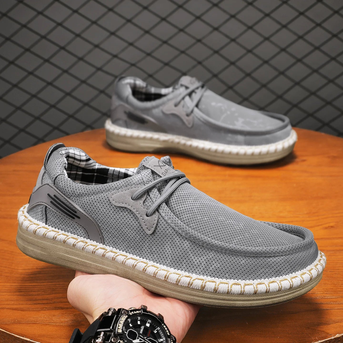 2026 Summer New Men Slip-on Breathable Mesh Shoes, Lazy Casual Hemp Sole Low-top Loafers, Lightweight Anti-slip Fisherman Shoes