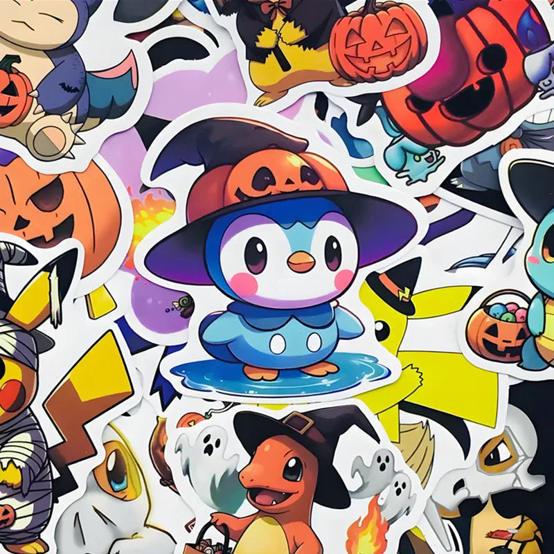 50PCS Kawaii Halloween Anime Pocket Monsters Pikachu Stickers DIY Laptop Luggage Skateboarding Mobile Cartoon Toys Gift Stickers