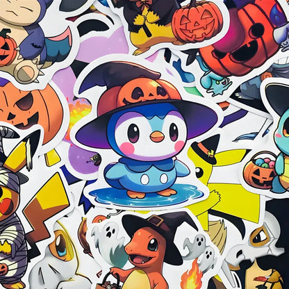 50PCS Kawaii Halloween Anime Pocket Monsters Pikachu Stickers DIY Laptop Luggage Skateboarding Mobile Cartoon Toys Gift Stickers