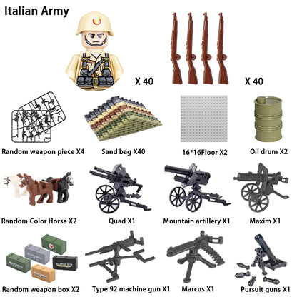 WWII Infantry Military Soldier War National Army Mini Gun armament Models Building Blocks Building Blocks Toys for Kids