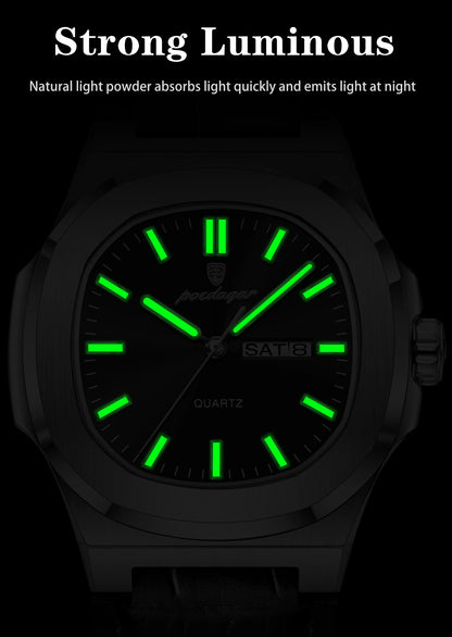 POEDAGAR Fashion Wristwatch For Boyfriend Luminous Waterproof Week Calendar Business Couple Watches Leather Luxury Men's Watches