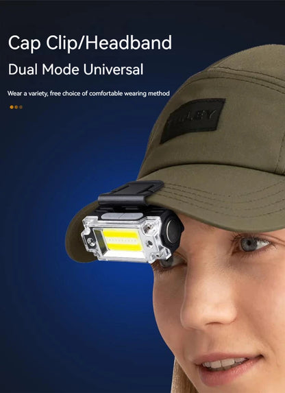 Mini Dual COB Headlamp Sensor Hat Clip Headlight 5 Lighting Modes Outdoor Camping Hunting Flashlight Induction Head Lamps