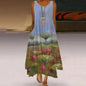 New Women's Fashion Casual Printed Dandelion Sleeveless Dress Summer Casual Printed Long Dress
