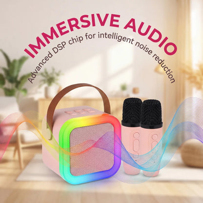 Kids Adult Karaoke Machine Portable Bluetooth Speaker with 2 Microphones RGB Light Voice Changer for Party Gift