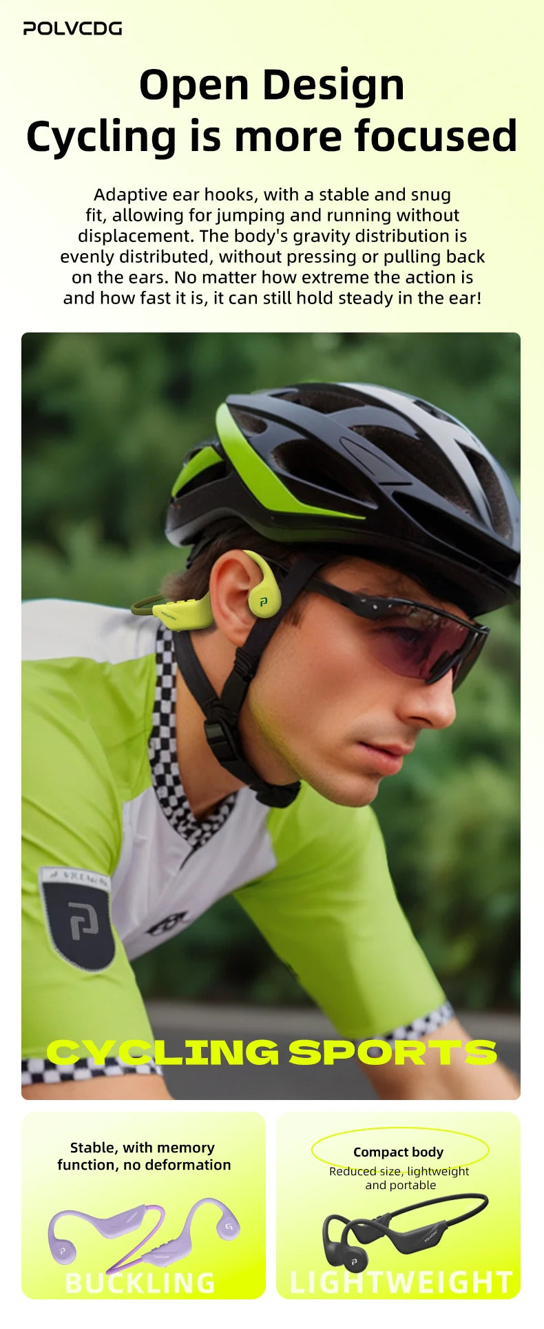 Słuchawki rowerowe z otwartym przewodnictwem kostnym POLVCDG Bluetooth 5.4 Słuchawki sportowe do biegania na świeżym powietrzu X1