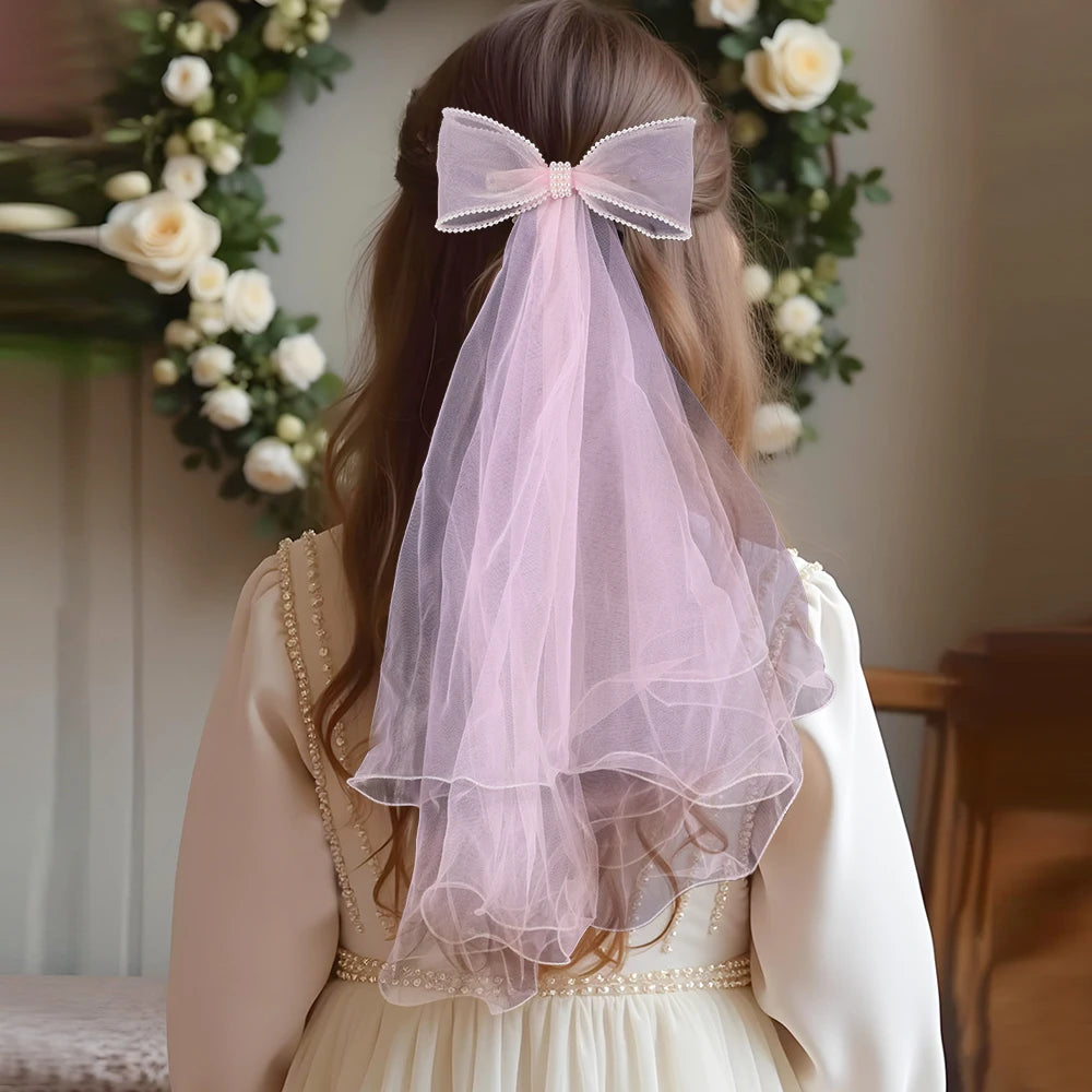 White Tulle Hair Clips For Girls Fairy Mesh Bow Large Hairpin Flower Barrette Summer Party Wedding Women Headdress Accessories