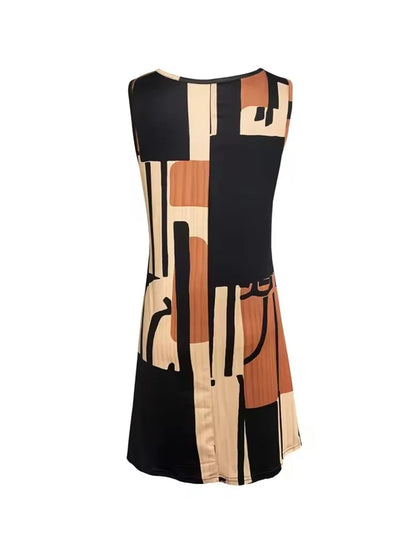 2025 New Fashion Women's Dress Casual Beach Round Neck Sleeveless Loose Dress Summer Women's Vest Striped Print Dress Sundress