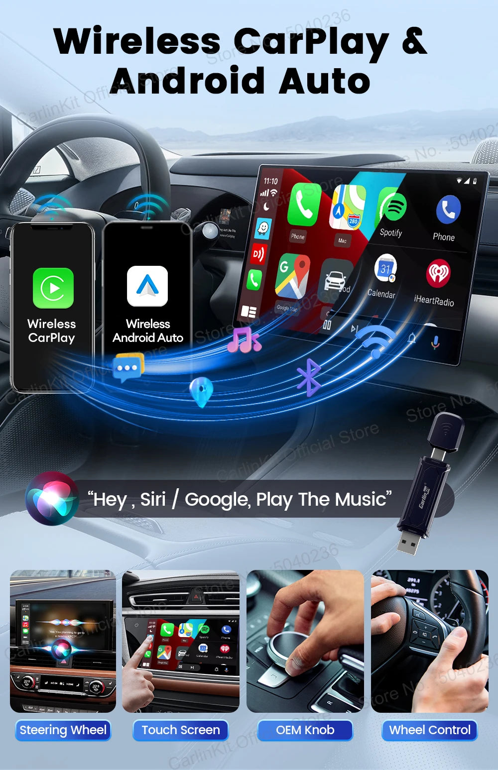 Mini 5 Pro CarlinKit 5.0 Wireless CarPlay Dongle Wireless Android Auto Adapter AI Smart Box Car Intelligent Systems For OEM Car