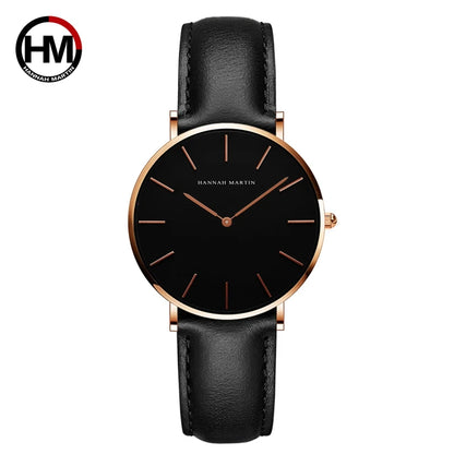 Hannah Martin Hot New Ms Fashion Simple Quartz Movement Watch High Quality Leather Strap Waterproof Lady Watch Relogio Feminino