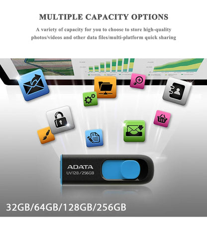 ADATA Original USB Flash Drive 32gb 64gb 128gb 256gb UV128G USB3.2 Pen Drive Memory Stick for Computer and USB-A Device