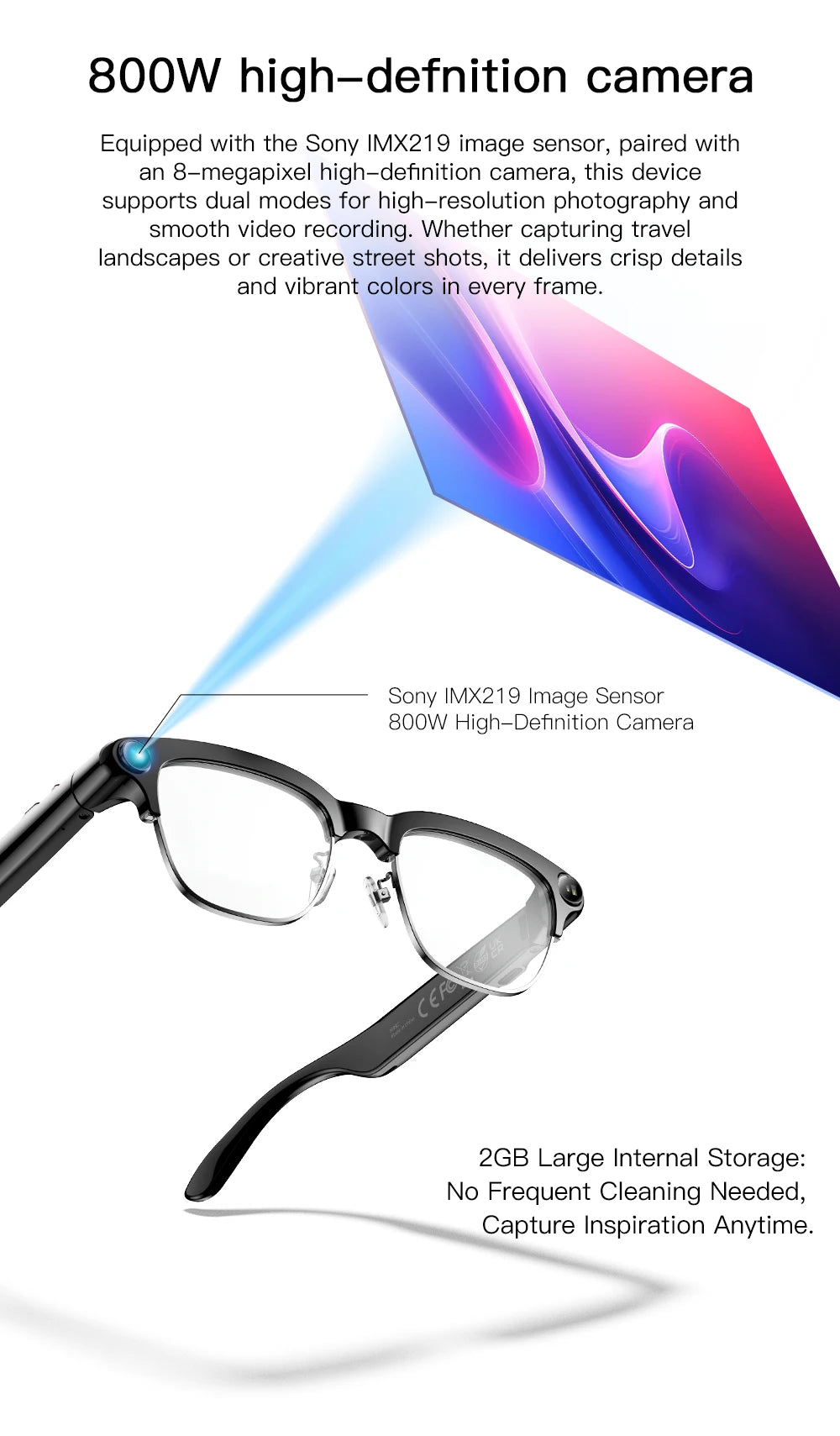 2026 New 8MP Ultra-Wide HD Camera Smart Glasses Video Record 4GB AI Photo Recognition BT Call Translation Voice Smart Glasses