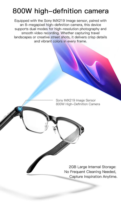 2026 New 8MP Ultra-Wide HD Camera Smart Glasses Video Record 4GB AI Photo Recognition BT Call Translation Voice Smart Glasses