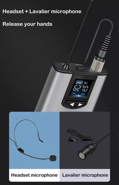 Portable Wireless Headset Microphone+Lavalier Mic System Teaching Speech Interview Vlog Live Recording for iPhone Android PC