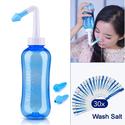 300ML Nasal Washing Bottle 2.7g Nose Wash Salt Nasal Irrigator Nose Aspirator Nasal Sinusite Allergic Rhinitis for Adult Kids