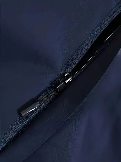 Men's Solid Navy Lightweight Outdoor Hiking Jacket Waterproof Windbreaker Casual Sports Coat Removable Hood Trekking